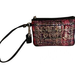 Coach poppy multicolor plaid nylon wristlet